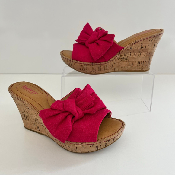 Born Cami Bow Cork Wedge Platform Slide Sandal Pink 8 NWOT - Picture 3 of 13